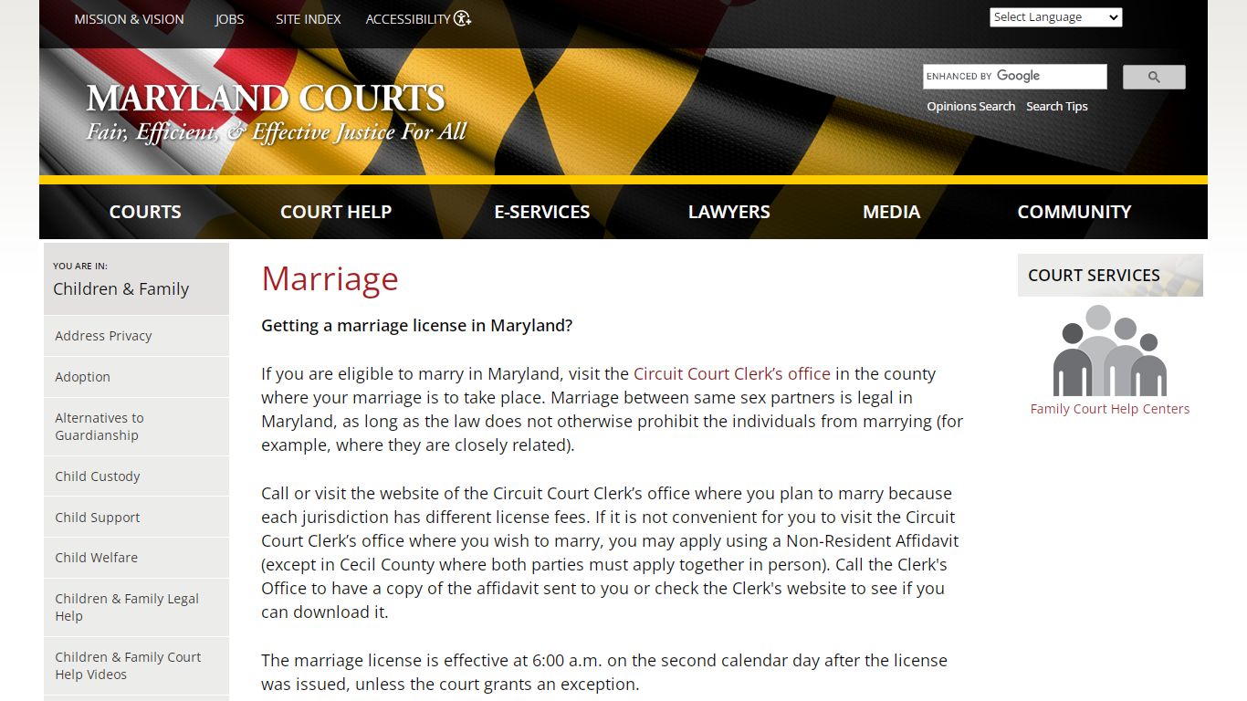 Marriage | Maryland Courts